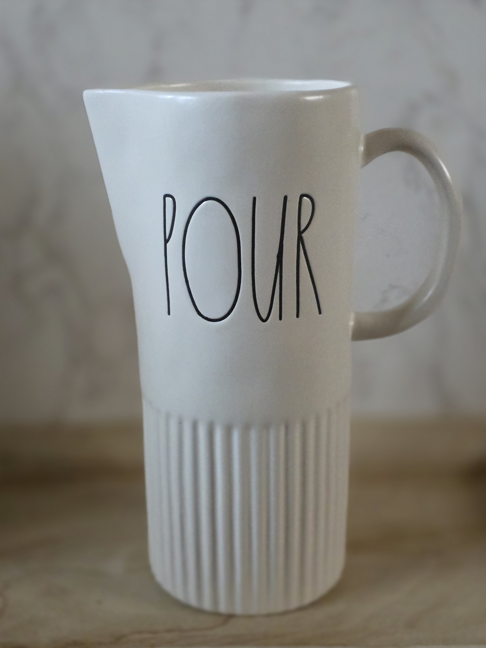 Rae Dunn Cream Ceramic Pitcher with Black 'POUR' Lettering